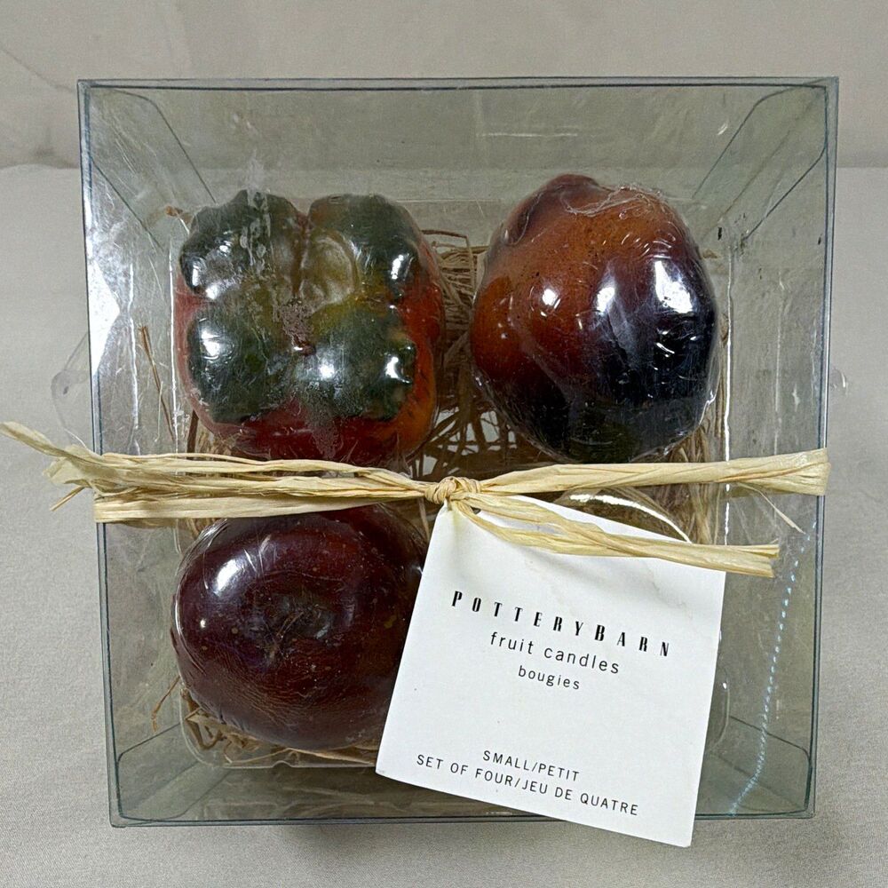 Pottery Barn Small Fruit Candles Set of 4 Unscented Single Wick Wax